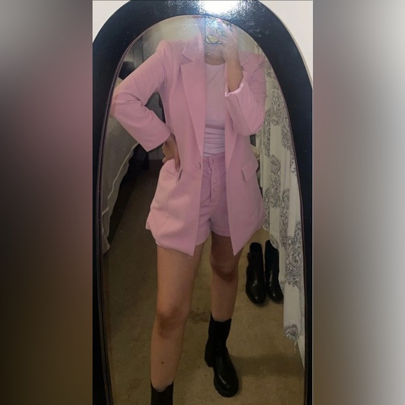 Forever 21 Pink Suit Blazer Short Matching Set Small S Medium M Barbie - Picture 4 of 10